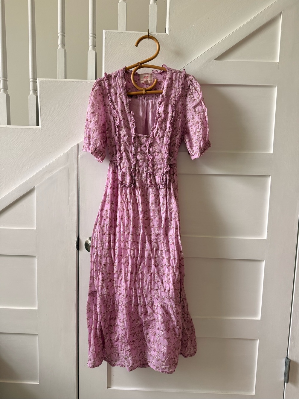 Banjanan Pink Floral Cotton Prairie Maxi Dress | Medium